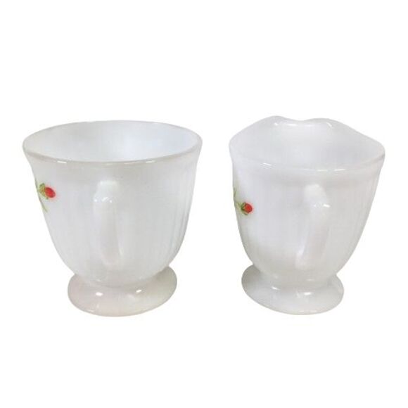 Macbeth Evans Monax Petalware Florette Red Floral Cream & Sugar Bowl Set Footed - Picture 4 of 8